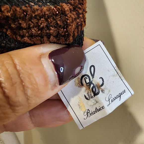 Beatrice Lissague Hand Made In France Striped Brown and Black Splarkling Scarf - Picture 2 of 7